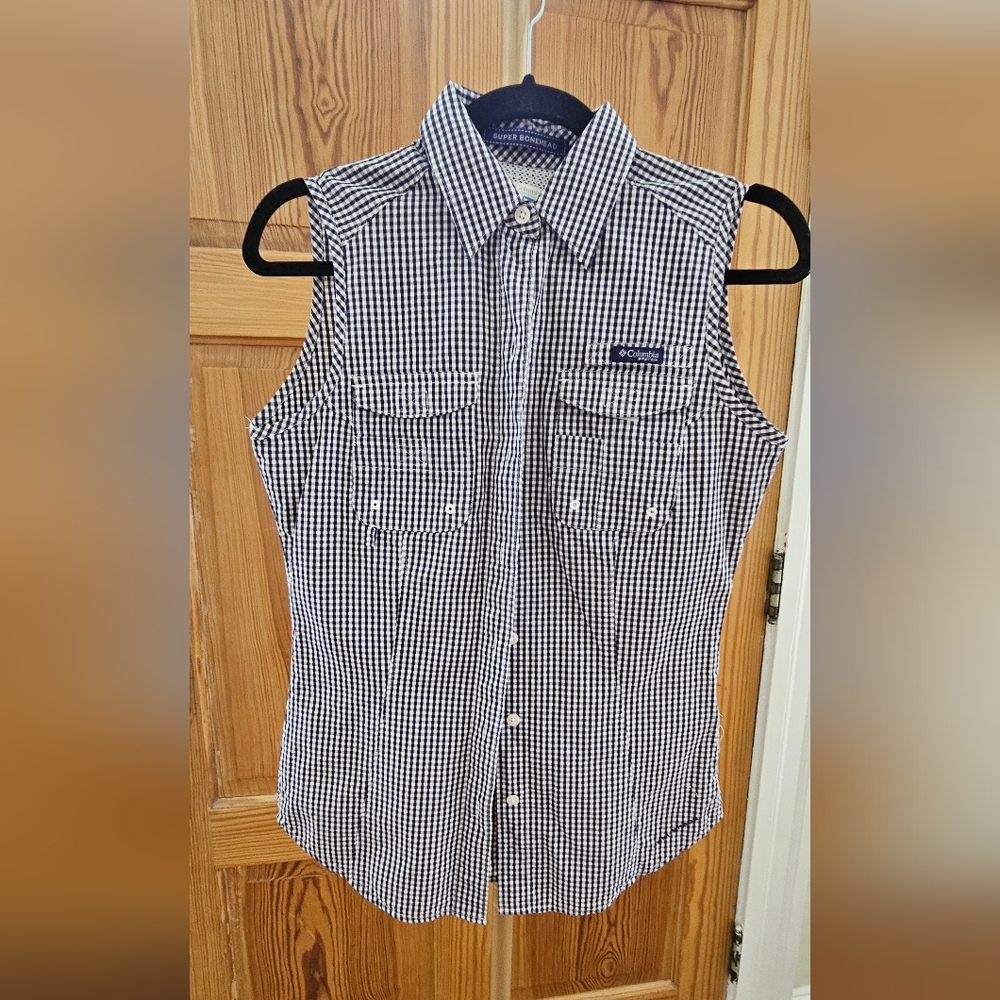 Columbia Sleeveless Gingham Omni-Sheild Button Down Shirt Size XS